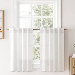 lot 7331 image: MIULEE Linen Textured Small Kitchen Window Curtains Over Sink, Semi Sheer Farmhouse Cafe Curtain 36 Inch Long Short Back Tab Half Window Curtains for Bathroom Basement 2 Panels Heathered White - Retail $14