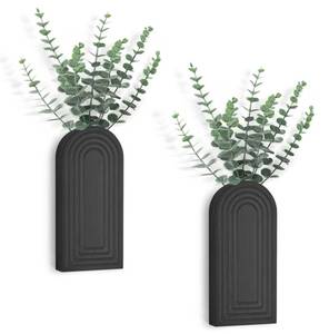 lot 7332 image: Dahey Wood Wall Planter Vase with Artificial Eucalyptus, 2 Pack Hanging Planter for Indoor Fake Plants Modern Boho Farmhouse Wall Art Decor for Bathroom Bedroom Kitchen Office Home Decoration, Black - Retail $20