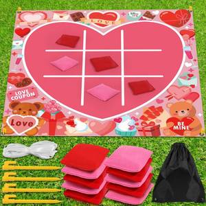 lot 7350 image: Valentines Party Games Valentines Games for Adults Kids Classroom Bean Bag Toss Tic Tac Toe Game 4ft Giant Lawn Yard Outdoor Games Valentine Day Class Activities Backyard Camping Holiday Party Favors - Retail $33