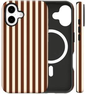 lot 7356 image: flewfun Magnetic for iPhone 16 Case Cute Stripes Phone Case, Shockproof Slim TPU and Hard PC Protective Phone Cover Compatible with MagSafe Designed for Women Girls, Brown - Retail $20