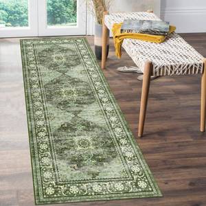 lot 7358 image: Ileading Vintage Runner Rug for Hallway,Machine Washable Carpet Runners with Rubber Backing,Non Slip Kitchen Floor Mat for Entryway Bedroom Laundry Living Room(Dark Green 2x6ft)