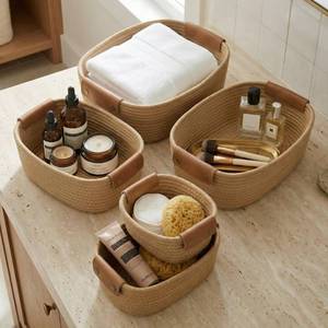 lot 7359 image: Beautiful Storage Basket Set of 5 - Sturdy Jute Rope Baskets for Shelves Are Perfect for Organizing Your Home - Quality Storage Bins Easily Fit With Any Nursery or Bedroom Decor - Retail $23