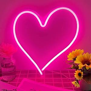 lot 7360 image: Pink Heart Neon Sign, Neon Heart Light for Wall Decor, Love Hearts LED Light up Sign 13.4x13 Inch Dimmable USB Powered Romantic Light Sign for Bedroom Valentines Kids Room Wedding Party Decoration - Retail $23