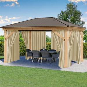 lot 7363 image: HolidayIdeas Outdoor Curtains for Patio, 4 Panels Waterproof Polyester Fabric with Rod Pocket, UV Privacy Protection Drapes for Gazebo Porch, Cream, 54x84 Inch - Retail $40