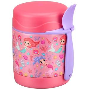 lot 7385 image: Pawtong 10oz Soup Thermo for Hot Food Kids Insulated Food Jar,Thermo Hot Food Lunch Container, Width Mouth Stainless Steel Lunch Box for Kids without Spoon (Pink-mermaid) - Retail $10