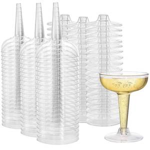 lot 7421 image: Hacaroa 75 Pack Plastic Champagne Coupe, 4 Oz Champagne Glasses Cocktail Glasses, Disposable Party Stem Cups Dessert Cups for Martini, Margarita, Birthday, Wedding - Retail $25