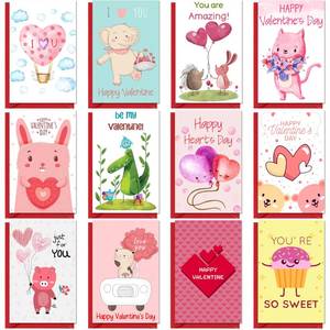 lot 7434 image: TRIDECOR Valentines Day Cards for Kids School 24 Pack Flat Cards with Red Envelopes, 12 Cute Designs for Boys &amp Girls Classroom Exchange Valentine Cards for Kids, Sweet School Gift Set (4x6) - Retail $10