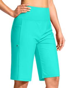 lot 7441 image: G Gradual Womens 11 Long Swim Board Shorts High Waisted Knee Length Beach Swimming Shorts for Women with Pockets Liner(Cyan,M)