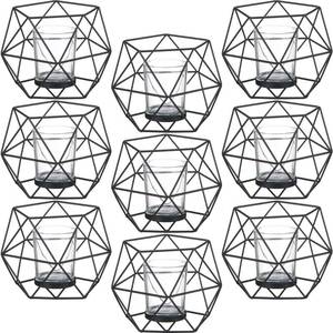 lot 7450 image: Potchen Geometric Candle Holder Votive Stand Accent Bulk Decorative for Thanksgiving Christmas Living Room Wedding Table Centerpiece Decor Party Supplies (Black, 9 Pcs)