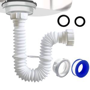 lot 7458 image: VIVIDA 1-12 Sink Drain Pipe Kit, Flexible Drain Pipe P Trap, 7.5-17.7 Flexible P Trap, Under Sink Plumbing for Bathroom & Kitchen, 1-14 Adapter Included, 1 PACK - Retail $13