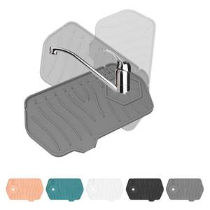 lot 7469 image: Kucucyle Sink Drain Mat - Unilateral Faucet Guard with 2 Drain Ports, 90 Foldable for Kitchen, Bathroom (Gray) - Retail $8