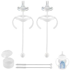 lot 7474 image: Sippy Straw Cup Conversion Kit for Dr Browns Wide-Neck Baby Bottles, Spill-Proof Transition Kit with Silicone Sippy Nipple, Weighted Straw, Handle, 2 Pack, 8m - Retail $10