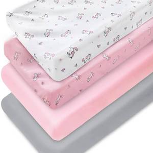 lot 7479 image: Changing Pad Cover for Girls 4 Pack, Comfy & Breathable Changing Table Cover for 32x16 Changing Table Pads, Diaper Changing Pad Cover, Pink - Retail $20