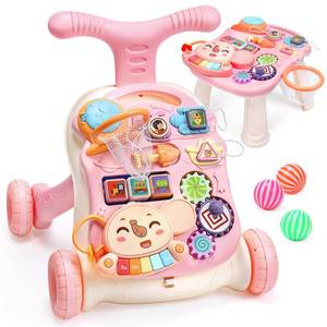 lot 7481 image: CUTE STONE 2-in-1 Baby Walker for Girls, Toddlers Learning Walker, Early Educational Push Walking Toys with Detachable Activity Center for Infants 12 Months - Retail $49