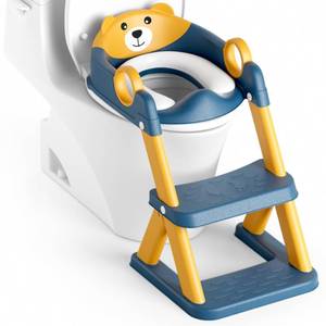 lot 7482 image: Rabb 1st Potty Training Seat, Upgrade Toddler Toilet Seat for Kids Boys Girls, 2 in 1 Potty Training Toilet, Splash Guard Anti-Slip Pad Step Stool(Blue-Yellow) - Retail $36