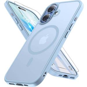 lot 7489 image: Miracase Magnetic for iPhone 17 Case (Compatible with MagSafe) with Screen Protector Military-Grade Protection, Anti-Fingerprint Translucent Matte Phone Cover for iPhone 17 6.3 inch, Light Blue - Retail $17