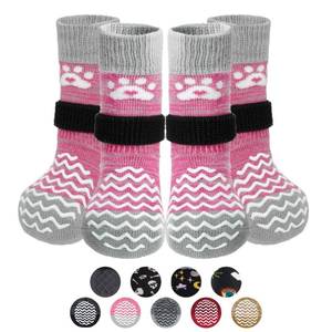 lot 7501 image: PUPTECK Anti Slip Dog Socks 2 Pairs with Double Grippers for Hardwood Floors, Shoes for HotCold Pavement, Boots & Paws Protectors to Prevent Licking, Traction Booties for Senior Small Large Dogs - Retail $12