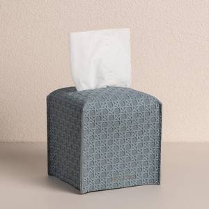 lot 7504 image: OLETHA Square Tissue Box Cover - Aesthetic Desk Decor for Room, Home & Office - Tissues Cube Boxes Holder - Lattice Patterns, Ash Blue - Retail $10