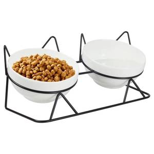 lot 7515 image: Elevated Tilted Cat Bowls for Indoor Cats Raised Ceramic Cat Bowl Elevated 15°,Pet Feeding Bowls for Food and Water Anti Vomiting Bowl(Double Ceramics and Tilt Shelf) Suitable - Retail $13
