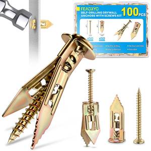 lot 7520 image: FEAOXYO Upgraded 100 Pcs Self Drilling Drywall Anchors with Screws Kit, Zinc Plated Steel Sheetrock Anchors and Screws, No Drill Needed, Holds 66LB for TV, Shelf, Decor, Picture Frame Wall Mounting - Retail $7