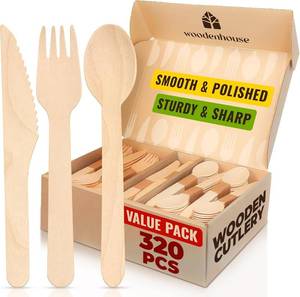lot 7526 image: Biodegradable Utensils Compostable Forks and Spoons Compostable Forks Disposable Wooden Spoons Knives Eco Friendly