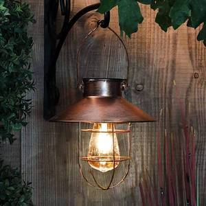 lot 7530 image: pearlstar Solar Lantern Outdoor Hanging Light Metal Farmhouse Solar Lamp with Warm White Edison Bulb Design for Garden Yard Patio Porch Decor (Brushed Copper) - Retail $25