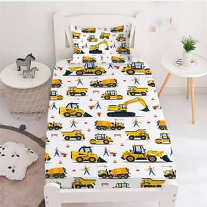 lot 7533 image: Yasida Twin Fitted Sheet Kids Car Sheets Twin Cartoon Excavator Truck Lifter Bedding 3D Printed Washable Machines Sheets with 1 Fitted Sheet  1Pillowcases - Retail $27