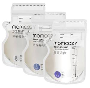 lot 7539 image: Momcozy Easy Pour Breastmilk Storage Bag, 8Oz, Temp-Sensing Color Change, 120 Count Milk Bag with Self Standing for Breastfeeding, No Leak Presterilized for Freezer, Recyclable & BPA Free - Retail $21