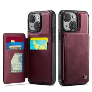 lot 7563 image: Vinich for iPhone 15 Wallet Case with Card Holder, RFID Blocking Credit Slots Kickstand Shockproof Phone Cover Fit for iPhone 15 6.1 Burgundy - Retail $20
