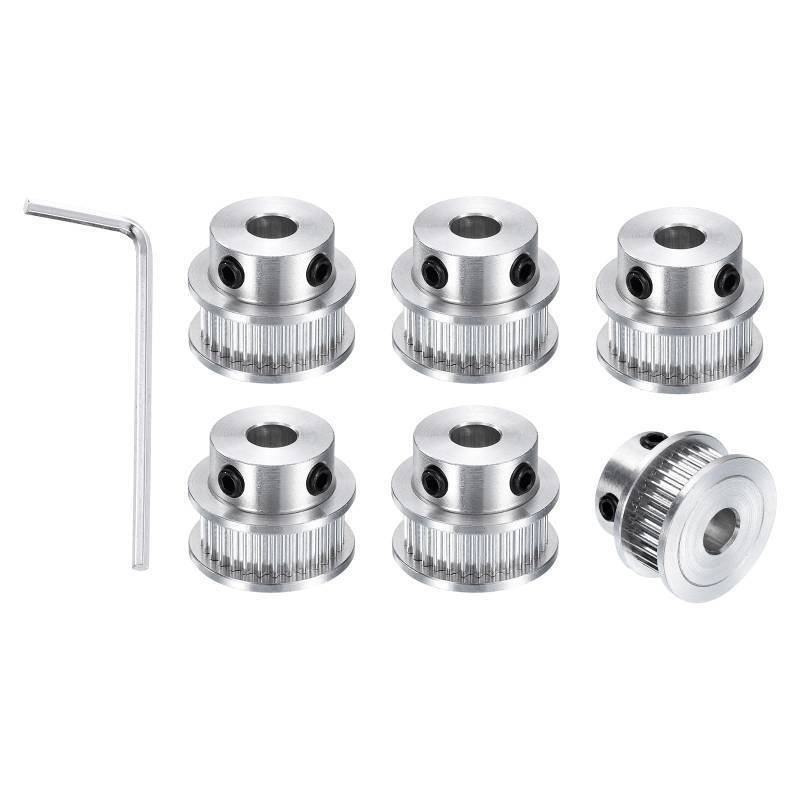 lot 62217 image: 6pcs GT-2 30T Pulley Synchronous Wheel 6.35mm Bore, Aluminum Timing Pulley 30 Teeth, Fit Width 10mm Timing Belt for 3D Printer CNC Machine (with A Wrench) - Retail $14