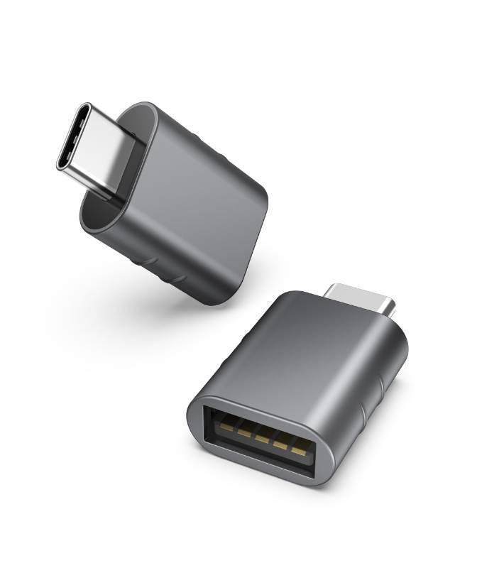 lot 62221 image: USB C to USB Adapter Pack of 2, USB 3.0 Female to Thunderbolt 43 Adapter Compatible with MacBook Pro Air 2024, Surface, iPad, iPhone, Galaxy Notebook, XPS and More Type C Devices, Space Grey - Retail $10