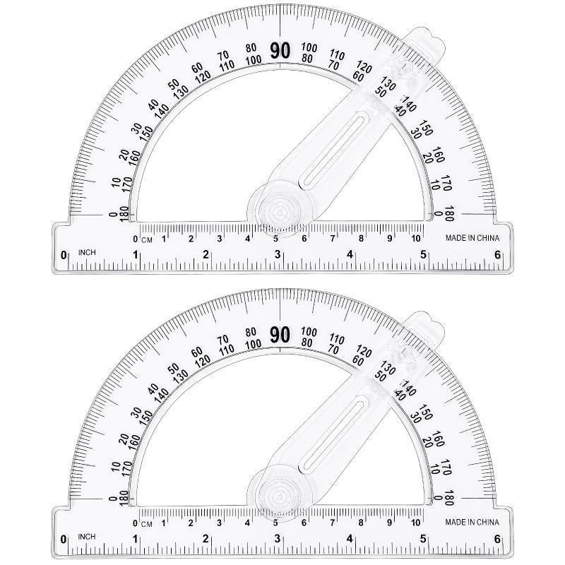 lot 62223 image: 2 Pieces 6 Inch Plastic Protractor with Swing Arm Math Protractors 180 Degrees Angle Measurement, Translucent for Geometry Classroom Kid Student School Office Supplies - Retail $5