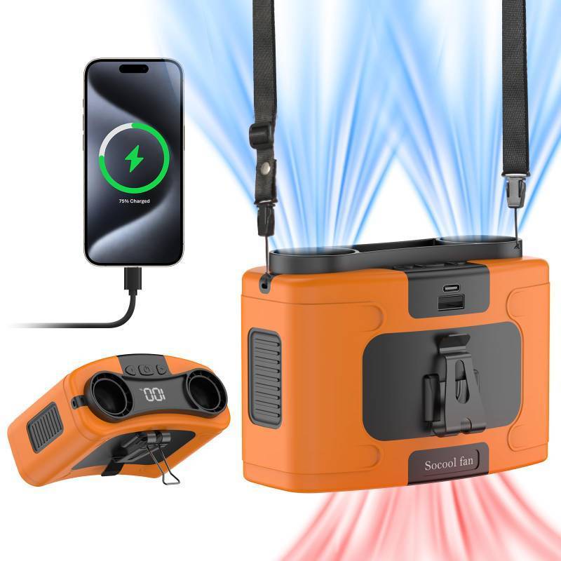 lot 62231 image: 20000mAh Portable Waist Fan Clip on Wearable Belt Personal Fans Rechargeable Battery Operated, 40H Cooling Fan with 10 Speeds & Dual Motors, Neck Fans Hanging Hands-Free for Outdoor Travel - Retail $46