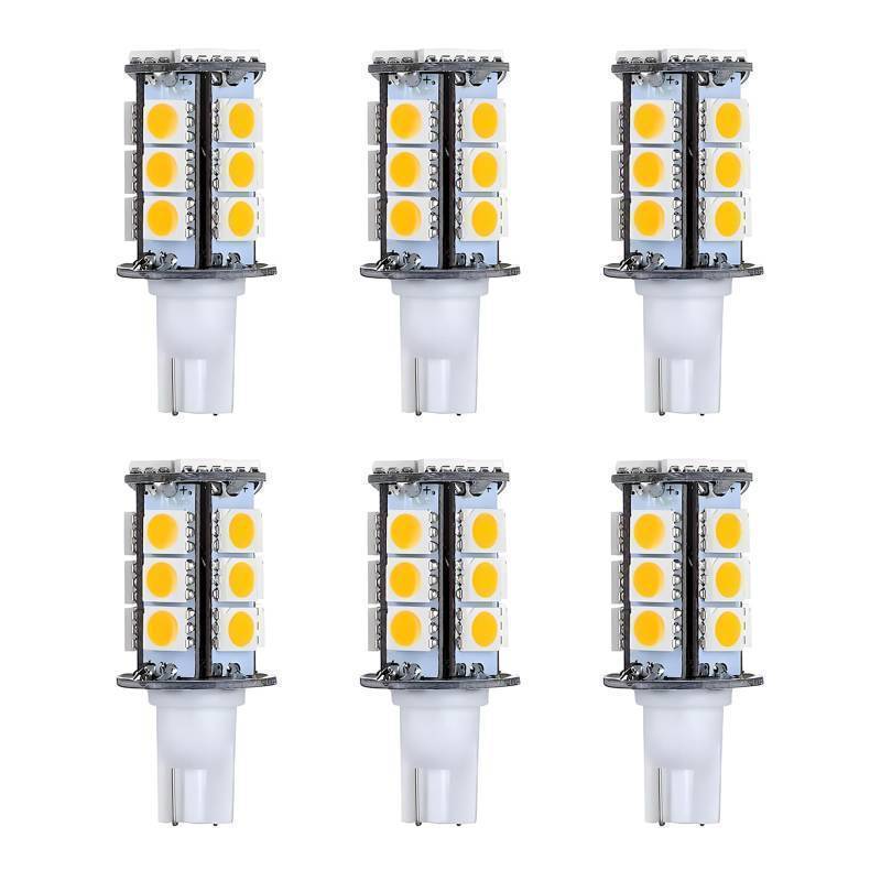 lot 43796 image: T5 T10 Wedge Base LED Light Bulb High Brightness 12VACDC 3Watt 2700K-3000K Warm White Color for Outdoor Landscape Lighting Deck Stair Step Path Lights and RV Lights Pack of 6 - Retail $20