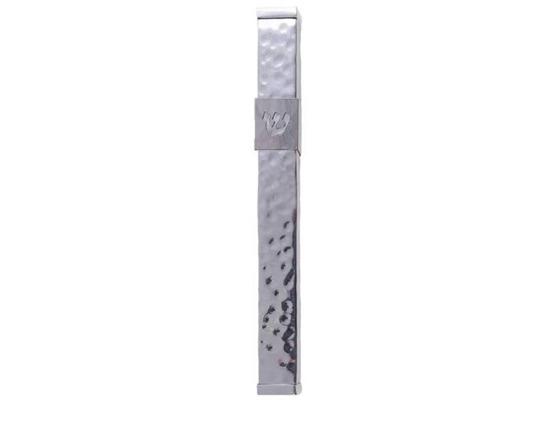 lot 43966 image: Yair Emanuel 12cm Contemporary Hammered Silver Metal Mezuzah Case Square Edge Silver Shin - Retail $15