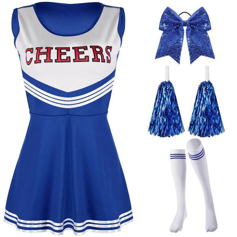 lot 43981 image: Cheerleader Costume for Women Adults Cheer Uniform Outfit for Halloween(Small,Blue) - Retail $24