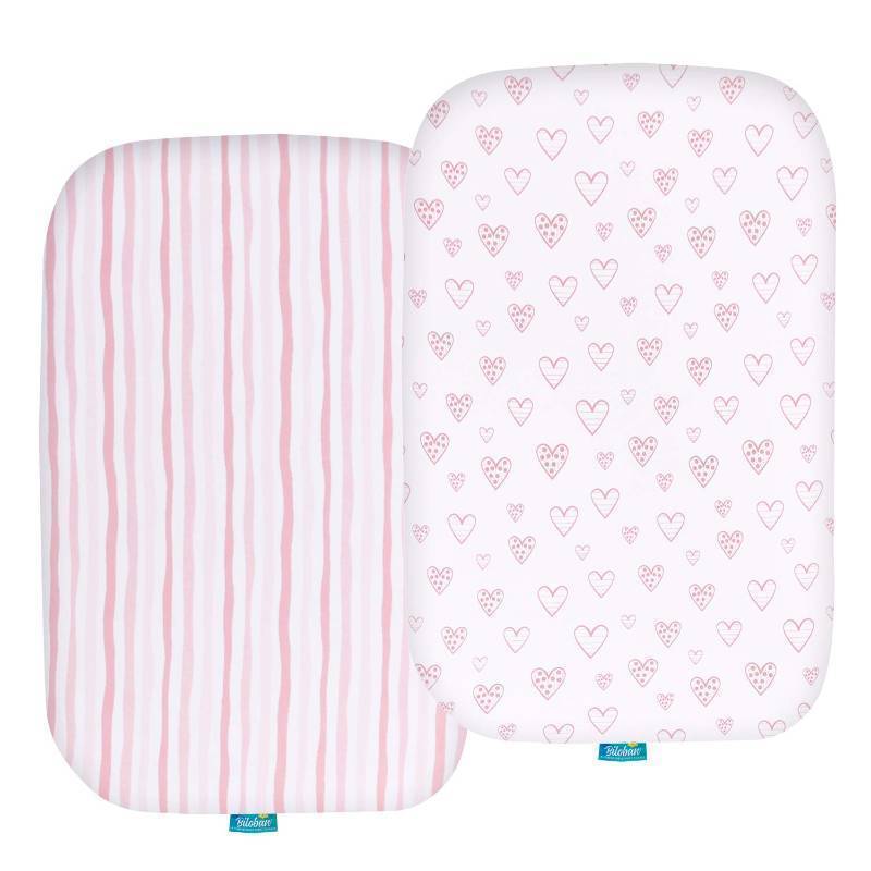 lot 34841 image: Bassinet Sheets Compatible with Baby Delight Beside Me Dreamer Bassinet, 2 Pack, Ultra Soft Bassinet Sheet for Baby, Pink Print - Retail $20