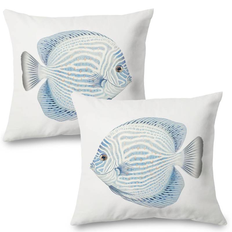 lot 34955 image: Fish Throw Pillow Covers, Beach Coastal Pillow Covers 20x20 Set of 2, Beach Coastal Pillows Decorative Throw Pillows for Home Couch Bedroom Living Room - Retail $19