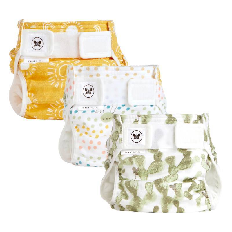 lot 34986 image: Honest Hybrid Cloth Diaper Covers with Pocket-Sling, Medium (12-25 Pound), Stops Nighttime Leaks, Use with Boosties Disposable or Reusable Insert, 3 Pack of Cotton Muslin Covers - Retail $20