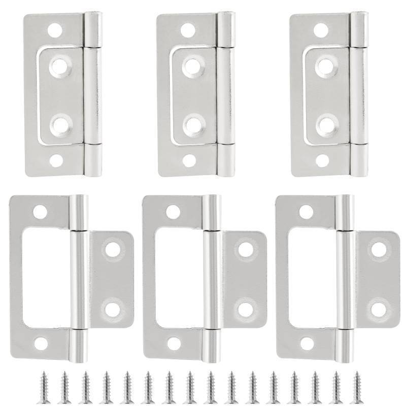 lot 61362 image: 6 Pcs Non-Mortise Door Hinges, 2 inch x 1 inch Bifold Butt Cabinet Hinges Vintage Furniture Hardware Antique Door Hinge with Screws for Door, Windows, Cabinet, Cupboard(White Nickel) - Retail $5