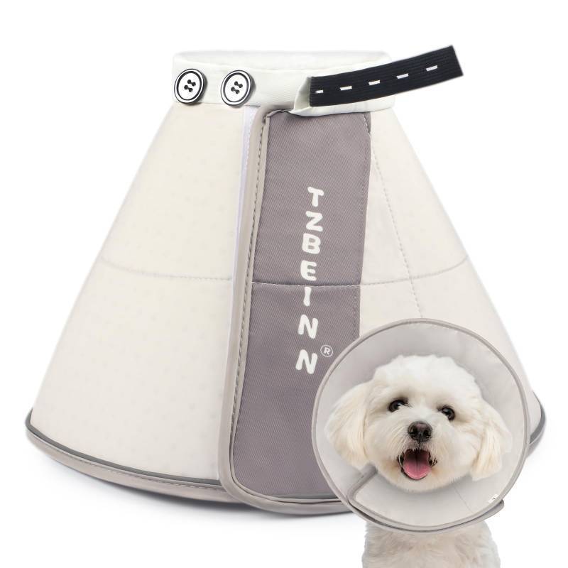 lot 54272 image: Soft Dog Cone Collar Alternative, Comfortable Elizabethan Dog Neck Pillow Cone for Medium Dogs (Maltese Bichon), Protective Adjustable Head Recovery Cone After Surgery Anti Licking - Retail $20