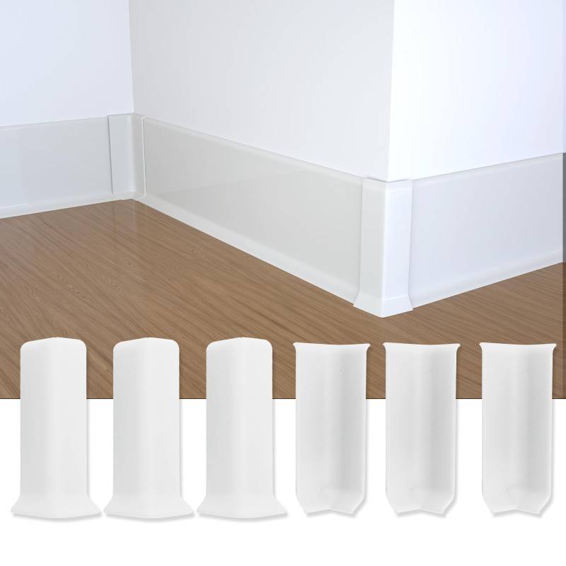 lot 71853 image: Self Adhesive Baseboard Corner Blocks, 4inch(Width)3 Inside  3 Outside Corners-Connector Between The Wall Base Cove Base Rubber Moulding Trim, Perfect Match for Our S100 Baseboard(White) - Retail $14