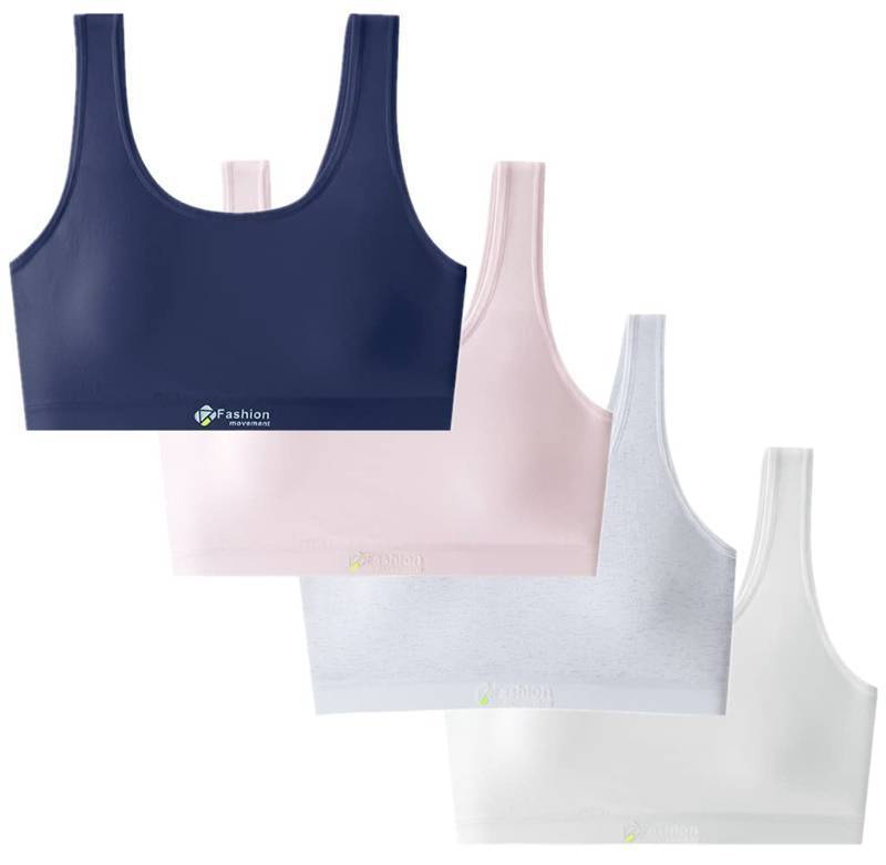 lot 62230 image: Big Girls Sports Bra with Breathable Pads Teens Cotton Training Bras (12-15 Years,Navy,Pink,Grey,White) - Retail $23