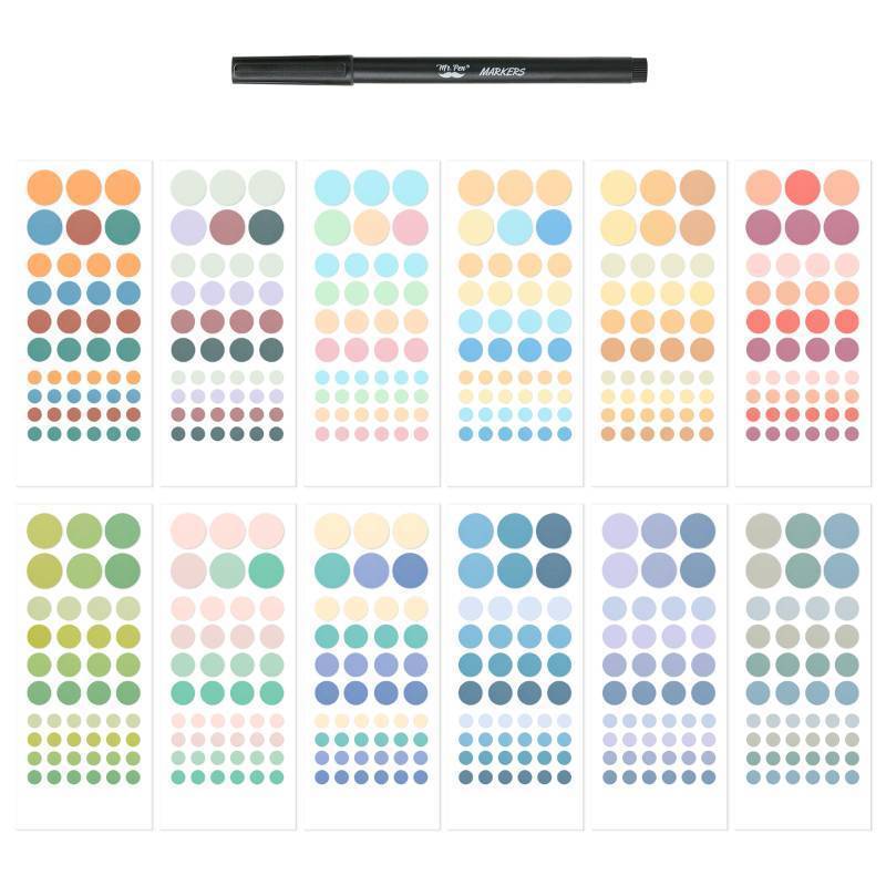 lot 15803 image: Mr. Pen- Color Coding Labels with Pen, Assorted Colors, 3 Sizes, Dot & Circle Stickers, - Retail $4