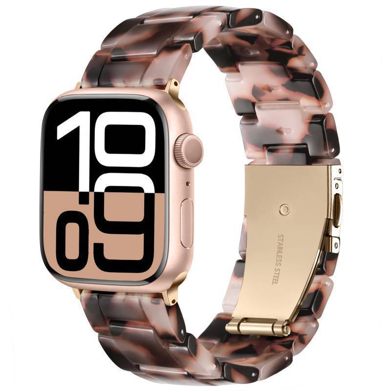 lot 25849 image: Resin Band Compatible with Apple Watch Bands 44mm 45mm 46mm 49mm Women, fancy Lightweight Bracelet Replacement Strap for iWatch Series 10 9 8 7 6 5 4 3 2 SE Ultra,Black-Tortoise Stone Flower - Retail $18