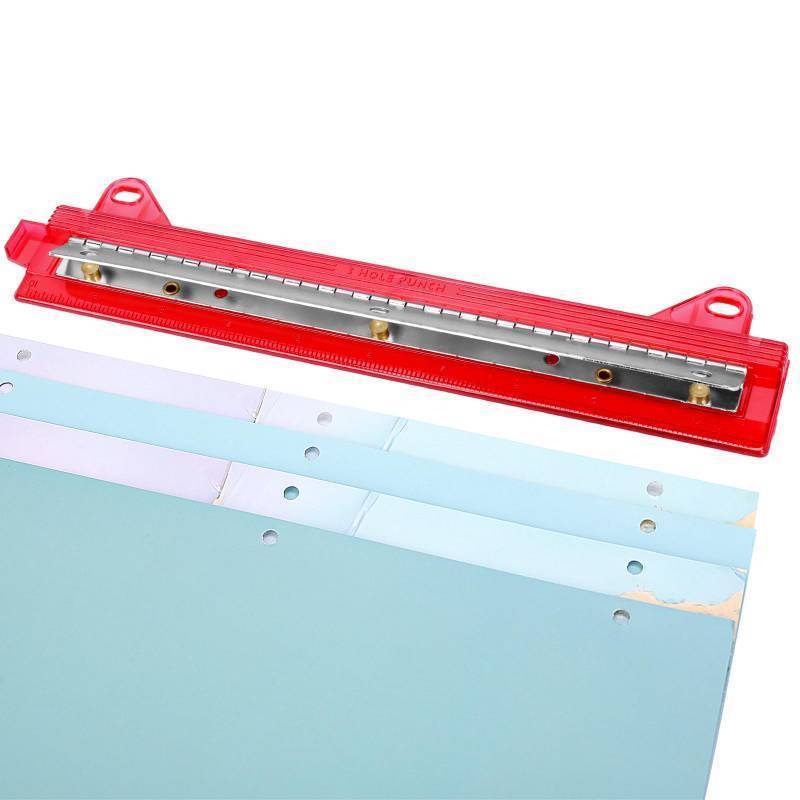 lot 25854 image: 3 Hole Punch, Portable 3 Hole Puncher for Binder, Three Hole Punchers with 10 Inches Ruler, 3 Ring Hole Punches, 5 Sheets Capacity, for School, Office (Red) - Retail $5