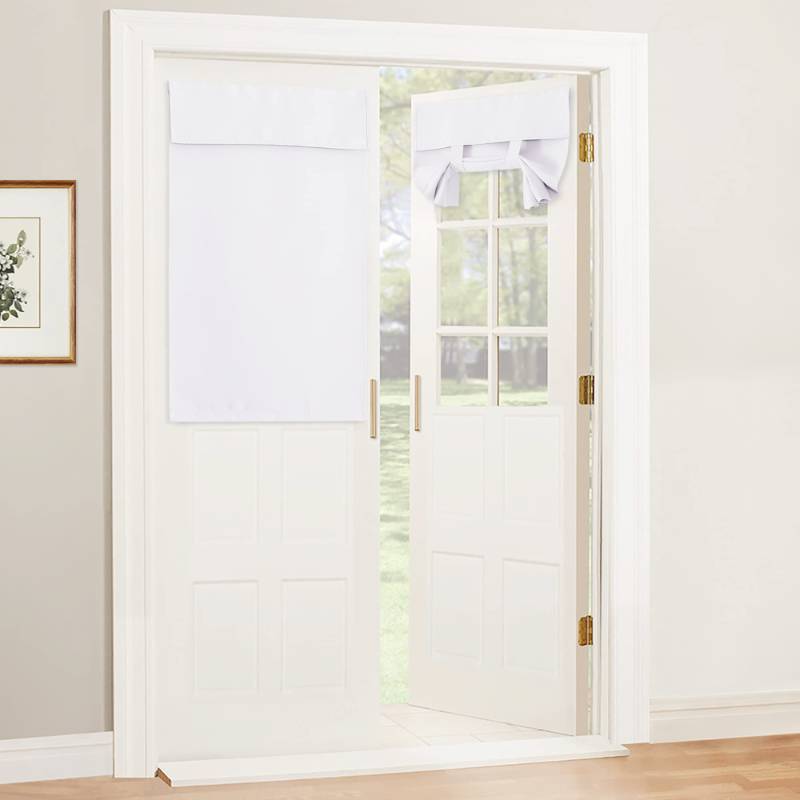 lot 25860 image: French Door Curtain - Tricia Window Shades Thermal Insulated Light Block Tie up Shades Energy Efficient Double Door Blind, 26 x 40 inches, Pure White, 1 Panel - Retail $16
