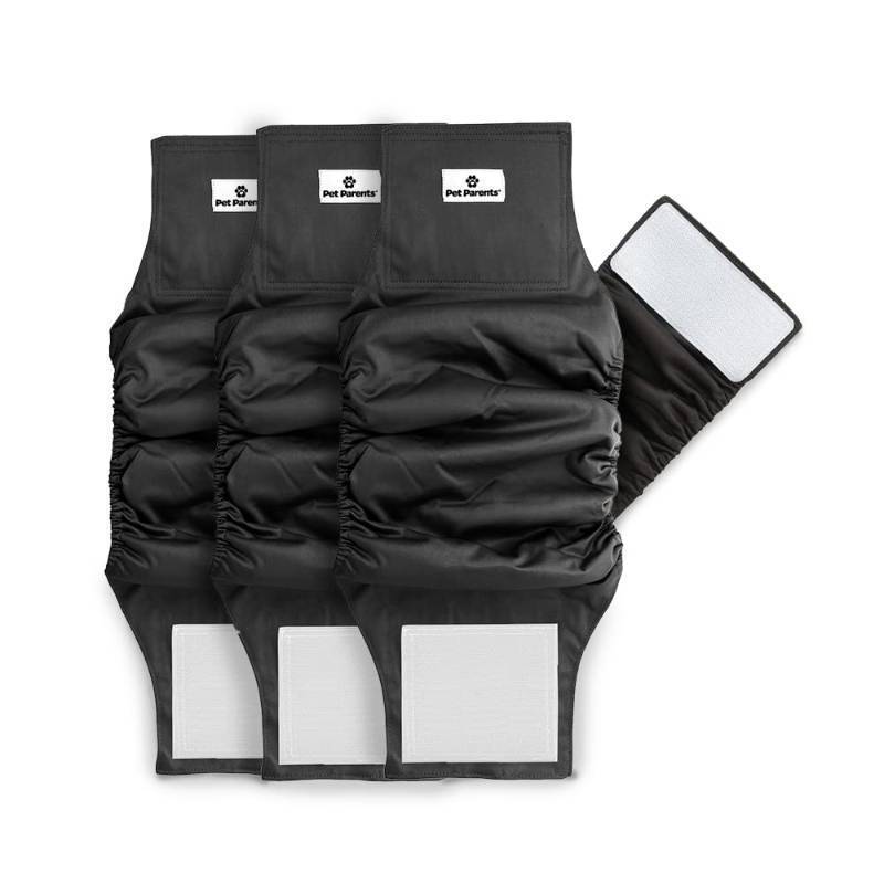 lot 25884 image: Pet Parents� Washable Belly Bands for Male Dogs (3pack)  Extenders of Durable Dog Diapers Male, Premium Male Dog Diapers & Dog Wraps (Medium, Black) - Retail $24
