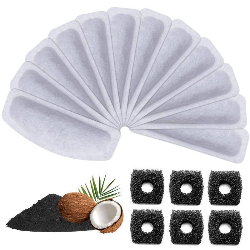 lot 25927 image: Cat Water Fountain Filters for ORSDA D60 100oz3L Pet Fountain, 12PCS Replacement Carbon Filters with Triple Filtration System, 6PCS Pump Filters - Retail $17