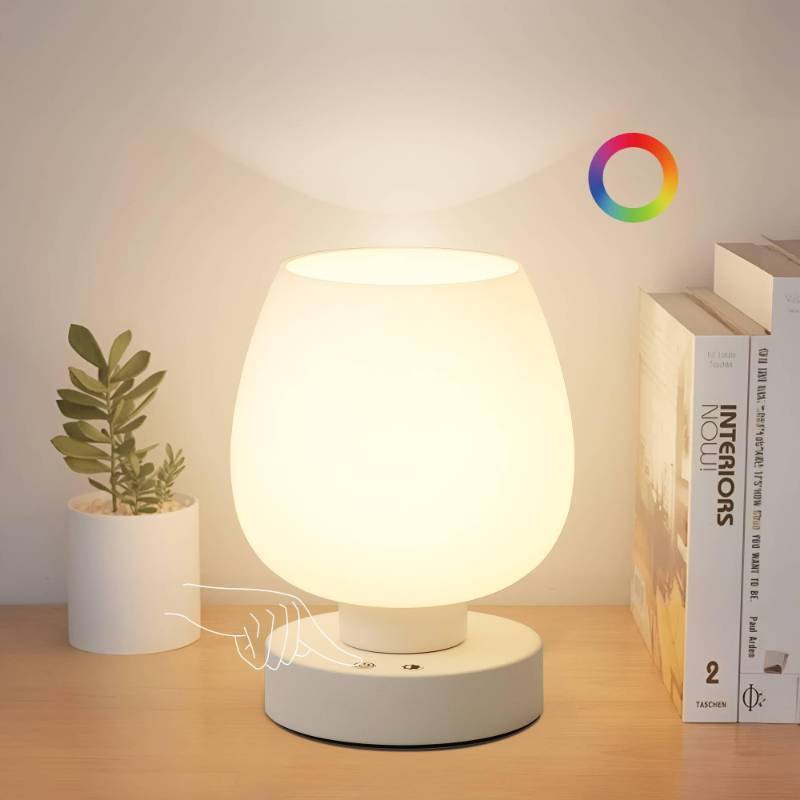 lot 25995 image: Cordless Touch Bedside Table Lamp, Rechargeable Battery Operated Desk Lamps with 8 RGB Colors, Dimmable Small Glass Nightstand.  MISSING LAMPSHADE. - Retail $30